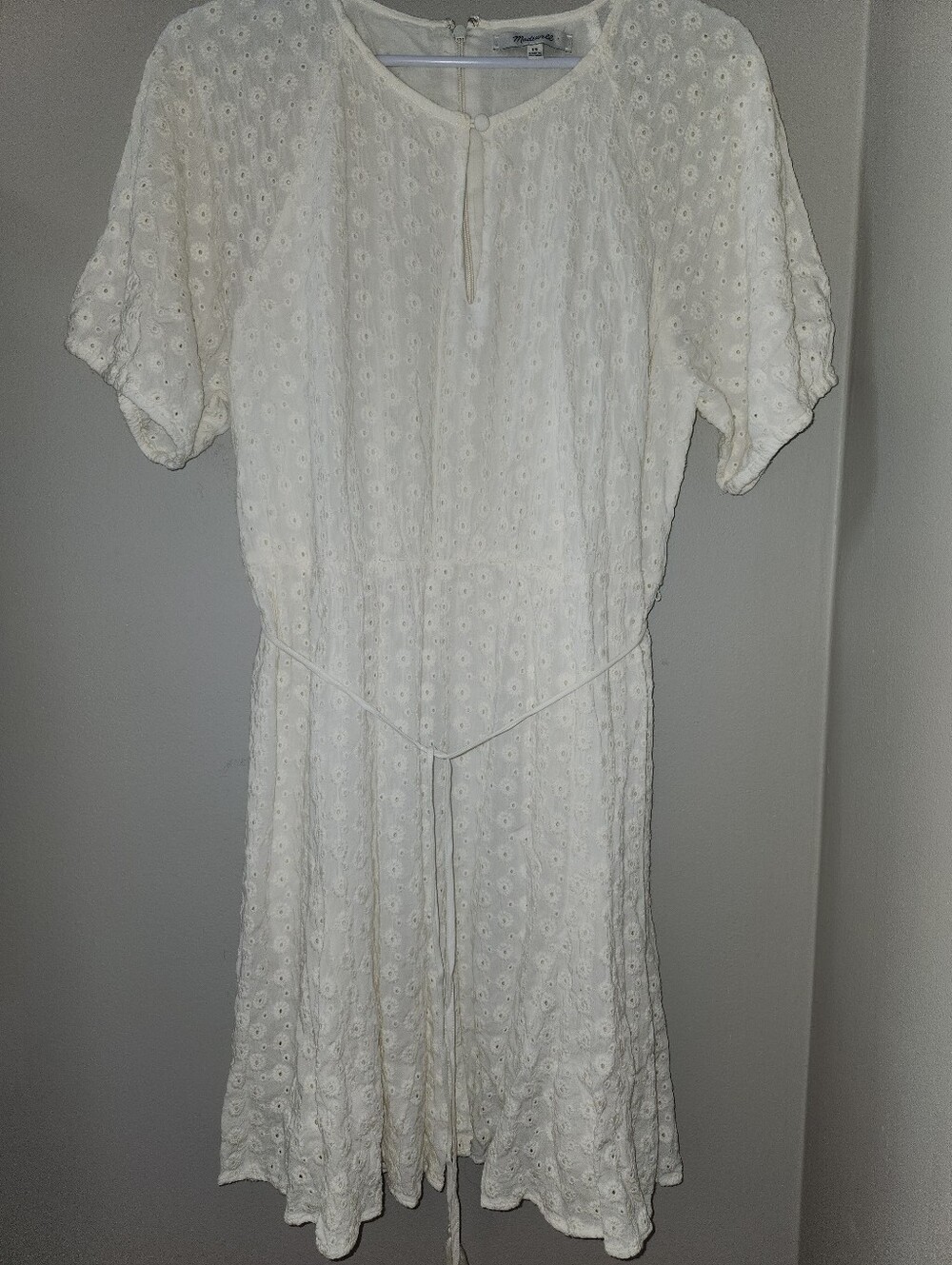 Madewell Delicate Cream Eyelet Midi Dress with Tie Waist Size 10